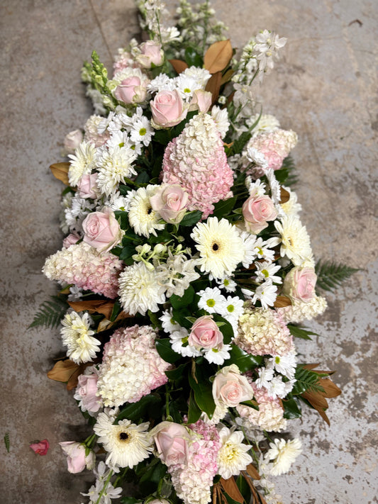 White and Pink Casket Arrangement