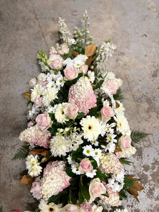 White and Pink Casket Arrangement