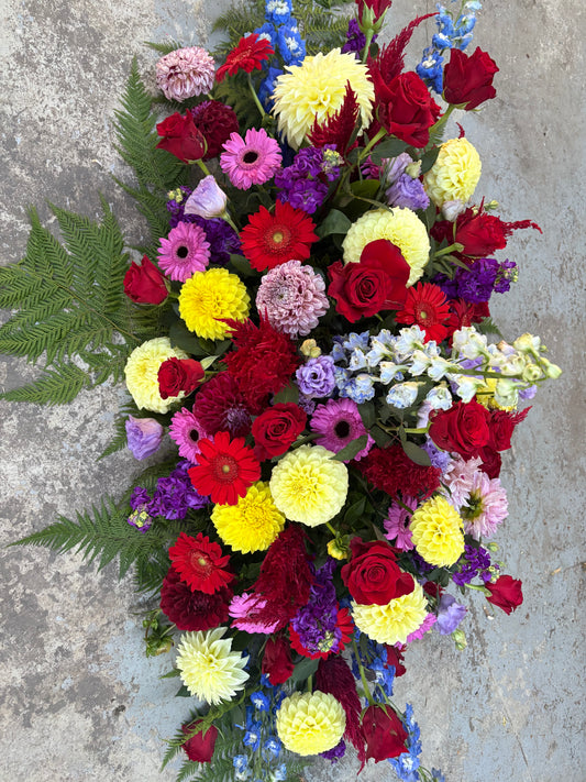Red and Bright Mix Casket Arrangement